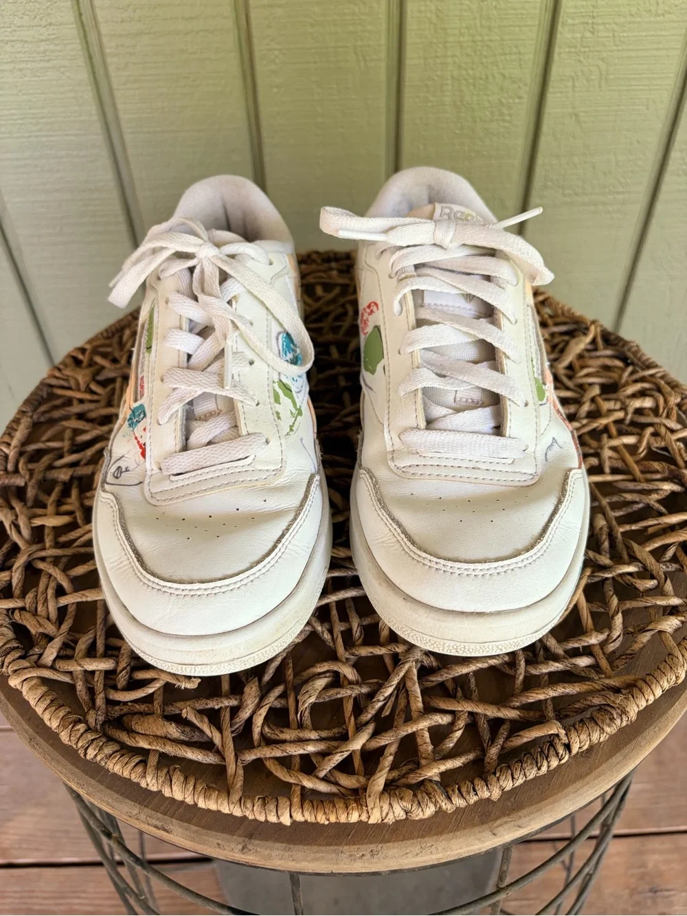 Reebok Club C 85 White Graphic Face Line Art Sneakers FU6817 Womens Size